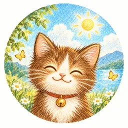 運営メンバー そら のアイコン(夏の湖畔で笑う猫のイラスト)